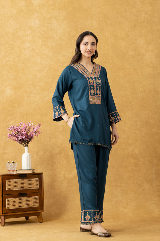 Teal Blue Cotton Co-ord Set