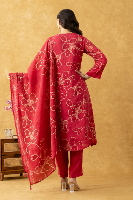 Coral Pink Cotton A-Line Suit Set