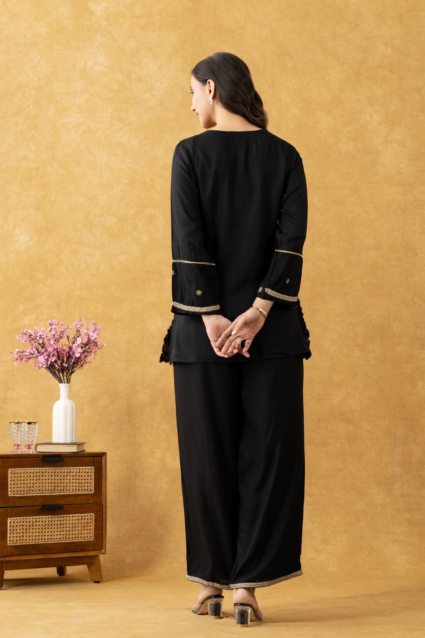 Black Embroidered Cotton Co-Ord Set