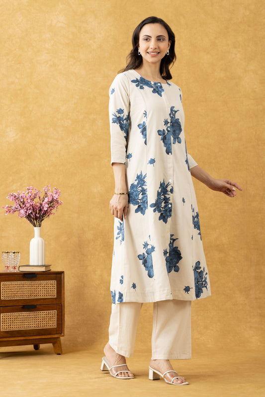 Ivory Floral Cotton Kurta Set