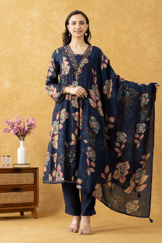 Navy Floral A-Line Suit Set