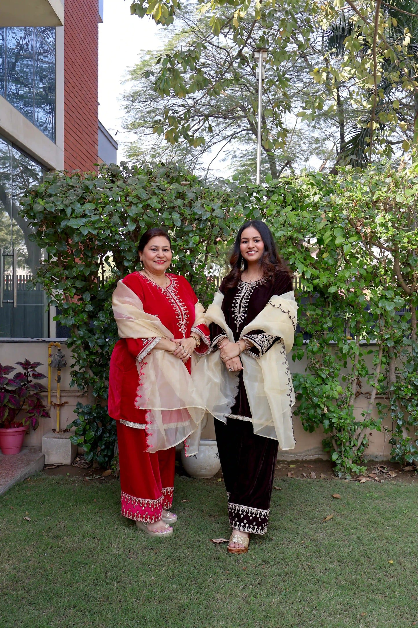 Velvet Kurta with Farshi Salwar and Organza Dupatta