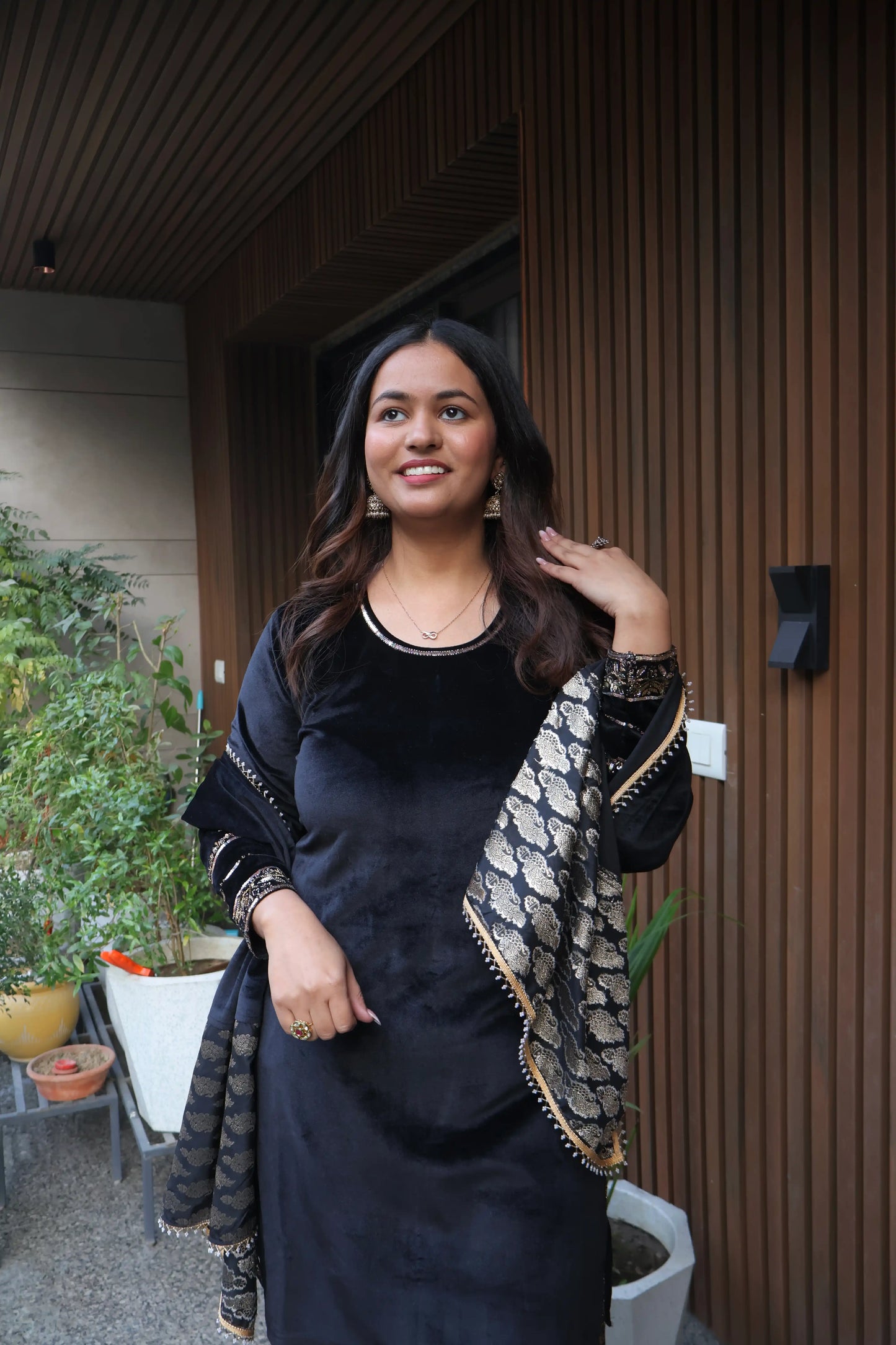 Black Velvet Suit Set with Brocade Dupatta