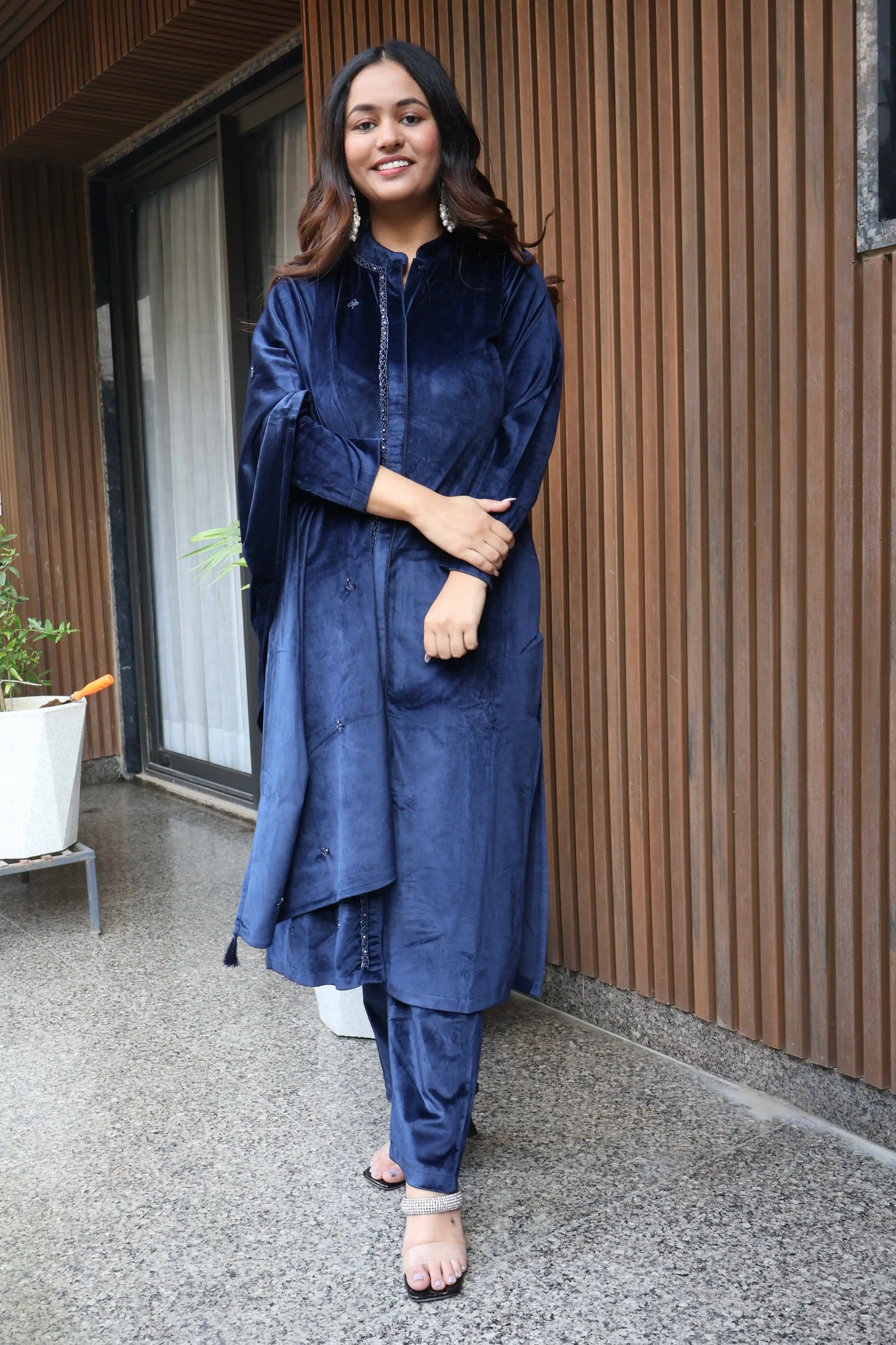 Mid-Night Blue Velvet Suit Set