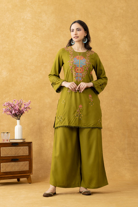 Olive Bloom Cotton Co-Ord Set
