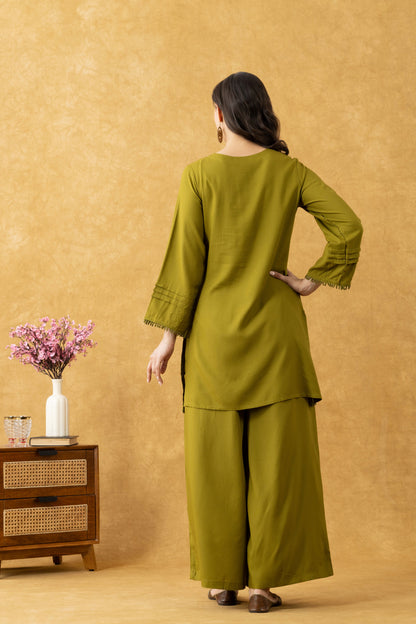 Olive Bloom Cotton Co-Ord Set
