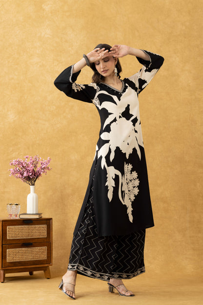 Midnight Bloom Cotton Kurta Set