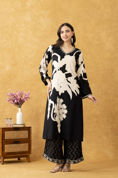 Midnight Bloom Cotton Kurta Set