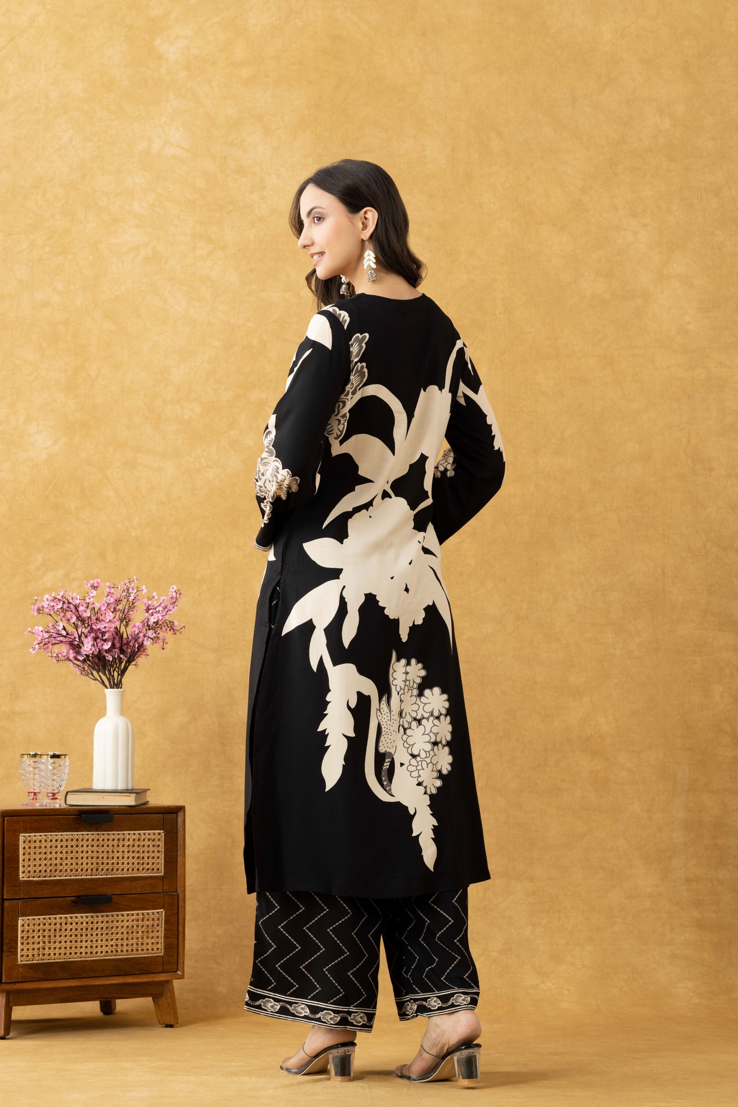 Midnight Bloom Cotton Kurta Set
