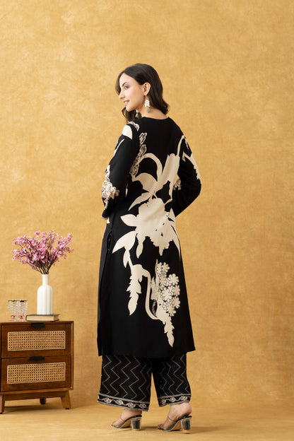 Midnight Bloom Cotton Kurta Set