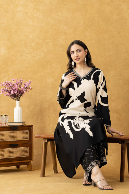 Midnight Bloom Cotton Kurta Set