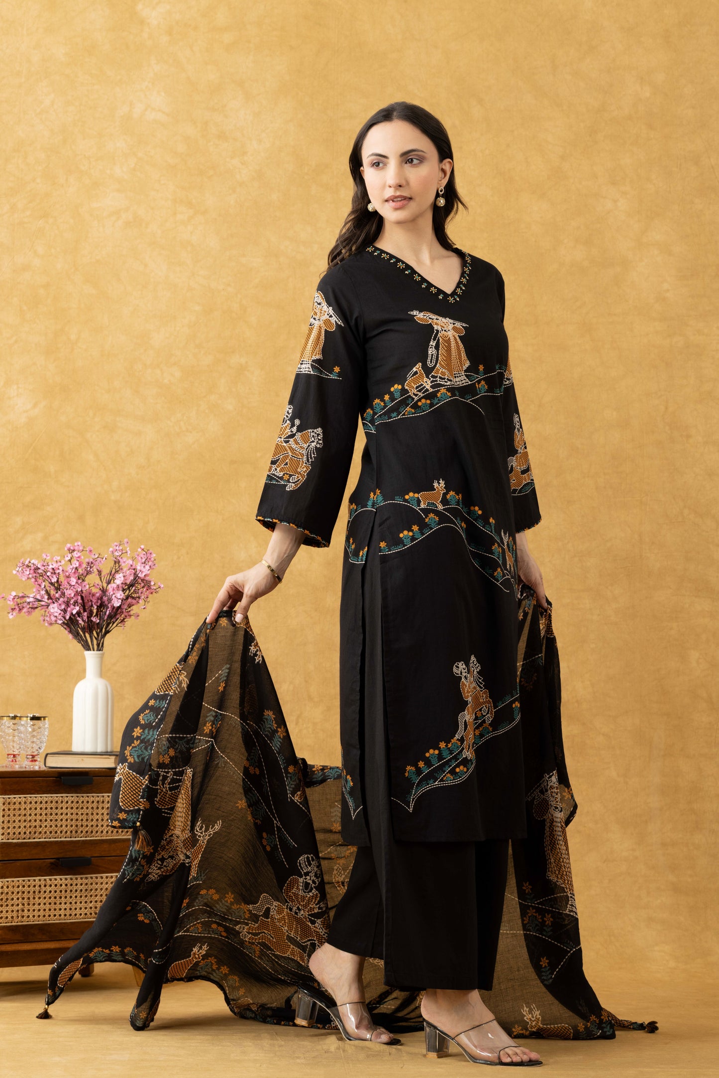 Midnight Folk Print Cotton Suit Set