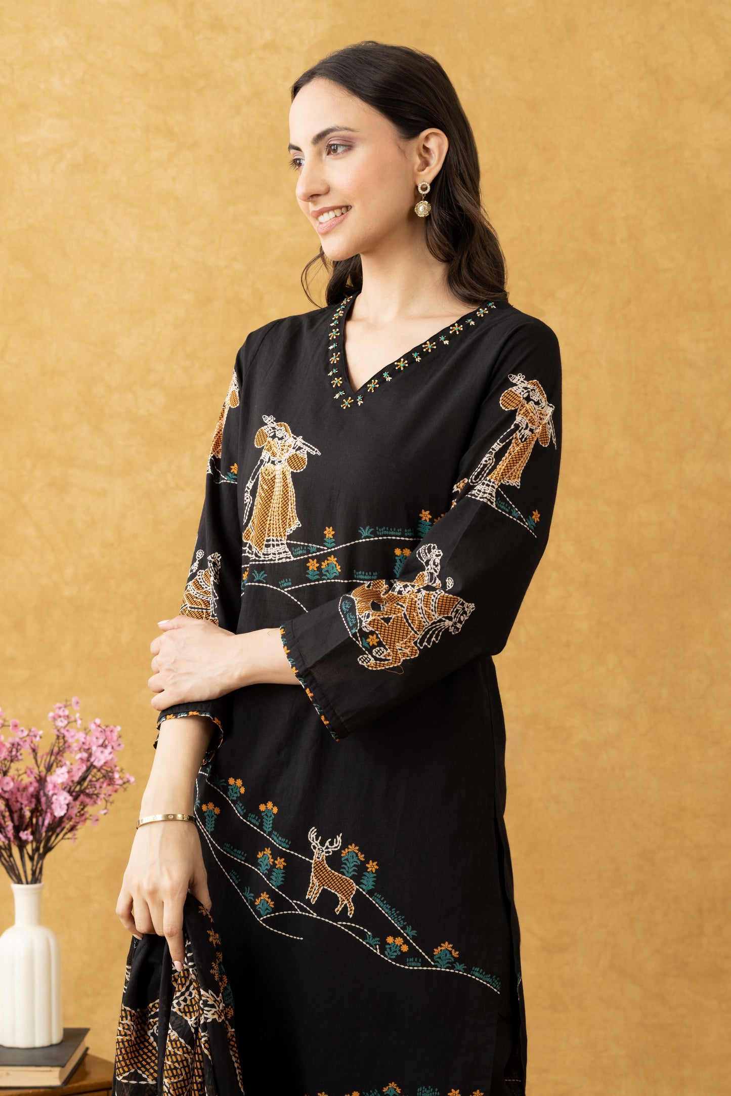 Midnight Folk Print Cotton Suit Set