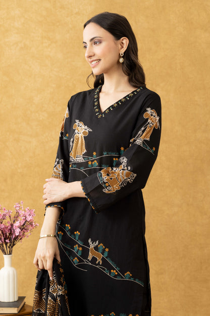 Midnight Folk Print Cotton Suit Set