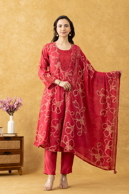 Coral Pink Cotton A-Line Suit Set