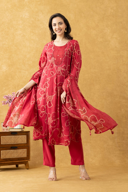 Coral Pink Cotton A-Line Suit Set