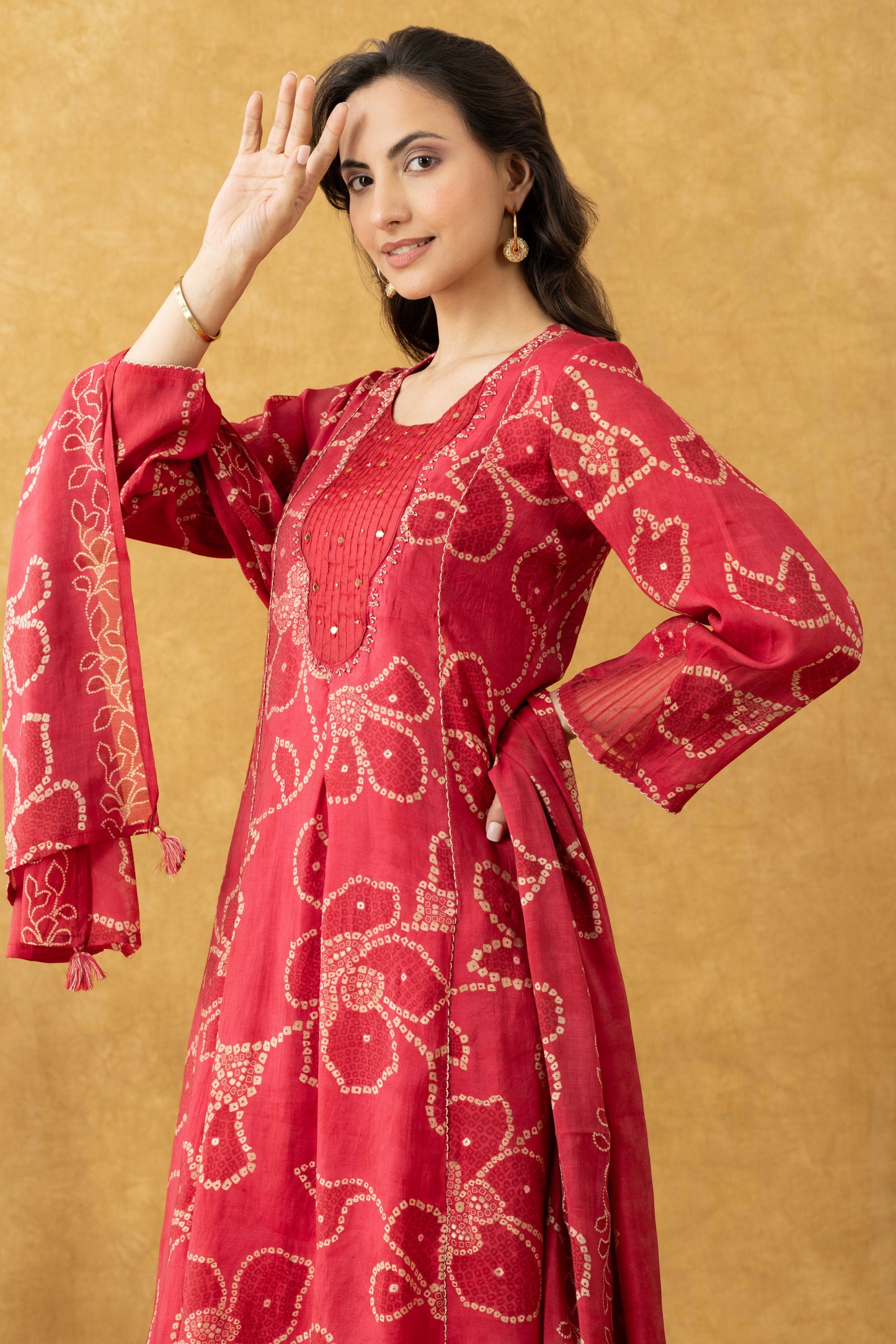 Coral Pink Cotton A-Line Suit Set