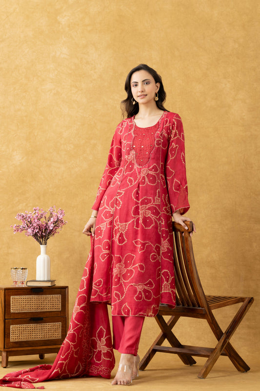 Coral Pink Cotton A-Line Suit Set