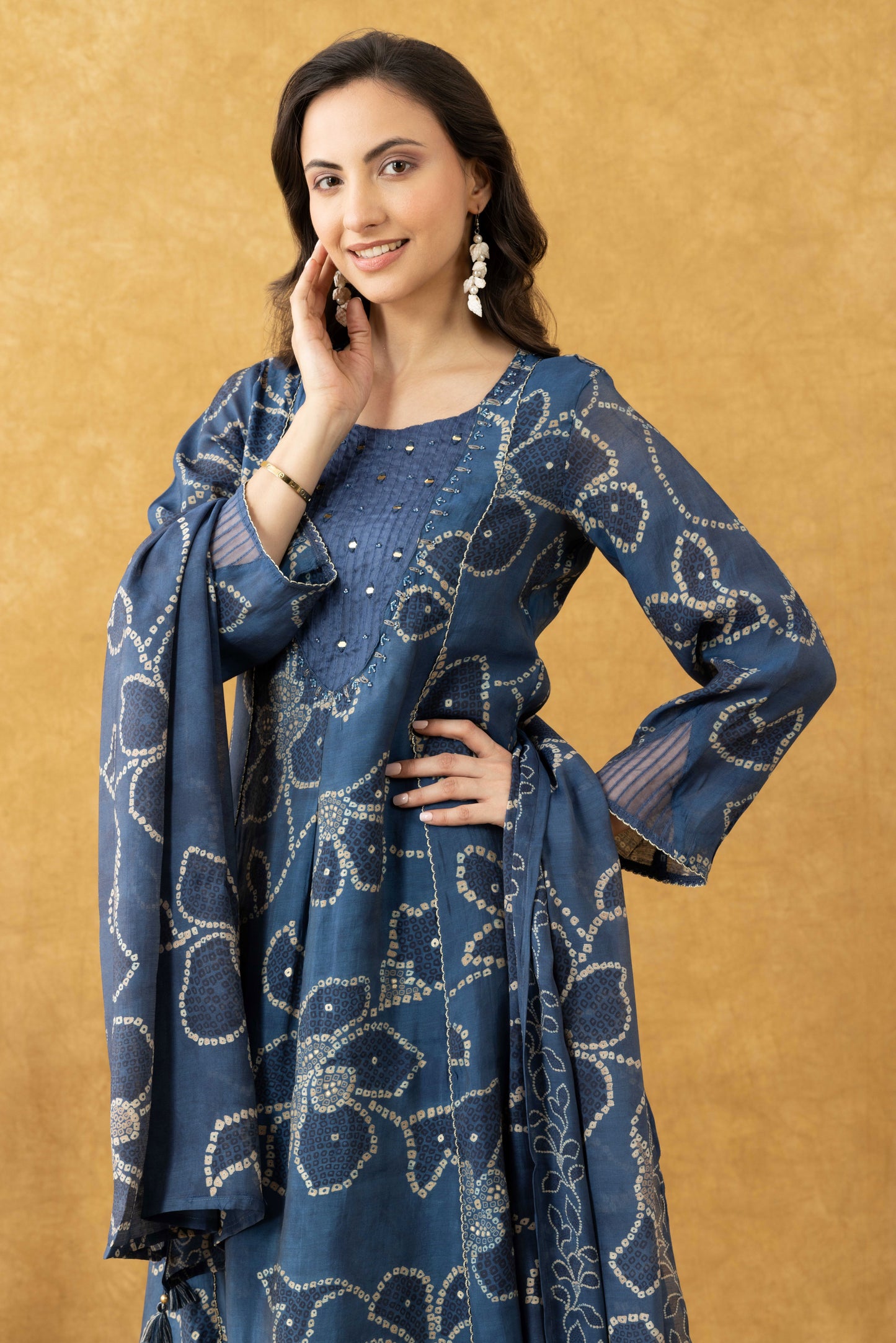 Indigo Floral Cotton A-Line Suit Set