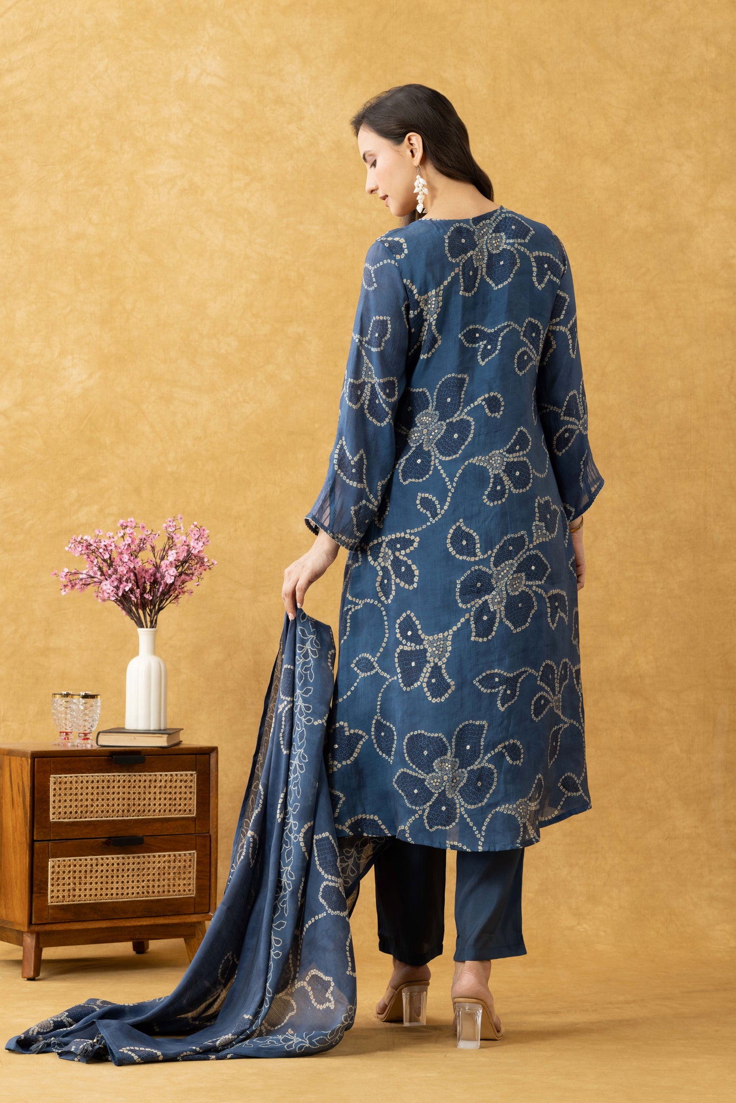 Indigo Floral Cotton A-Line Suit Set