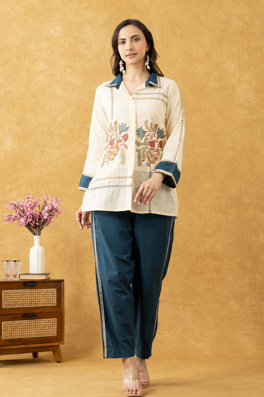 Ivory Embroidered Cotton Co-Ord Set