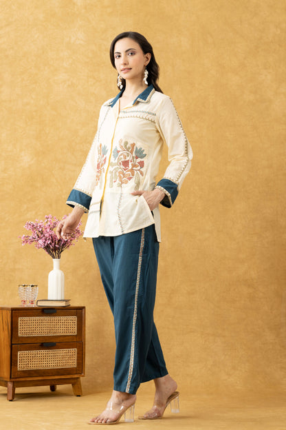 Ivory Embroidered Cotton Co-Ord Set