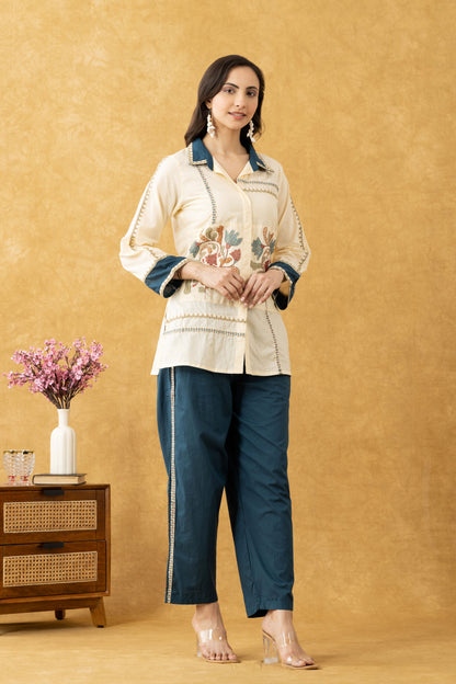 Ivory Embroidered Cotton Co-Ord Set