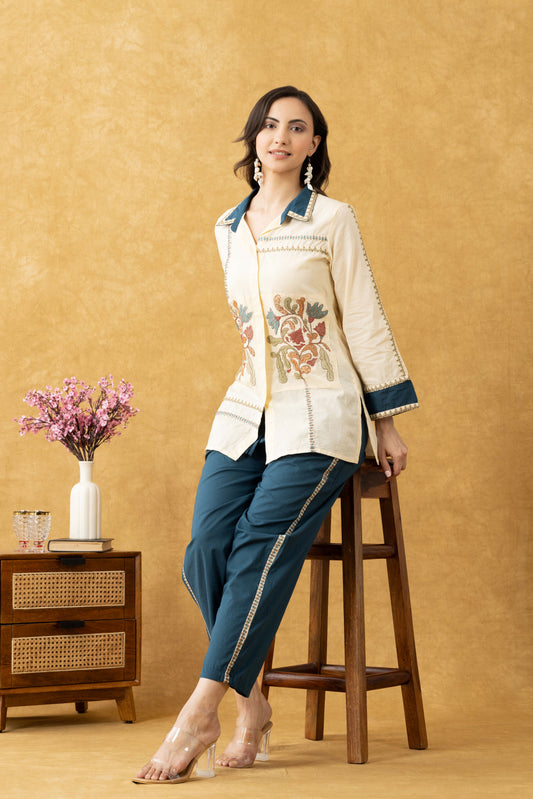Ivory Embroidered Cotton Co-Ord Set