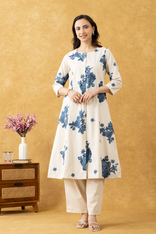 Ivory Floral Cotton Kurta Set
