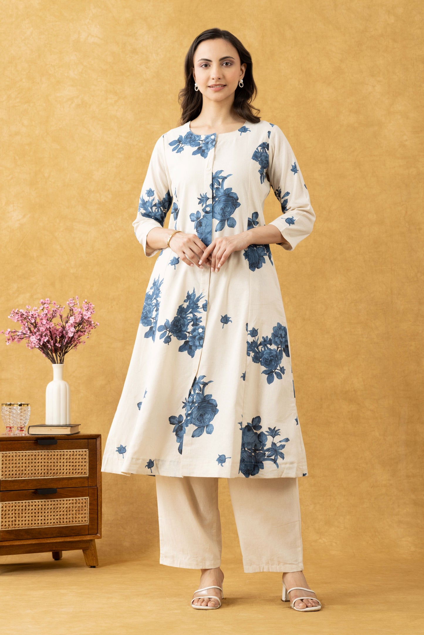 Ivory Floral Cotton Kurta Set