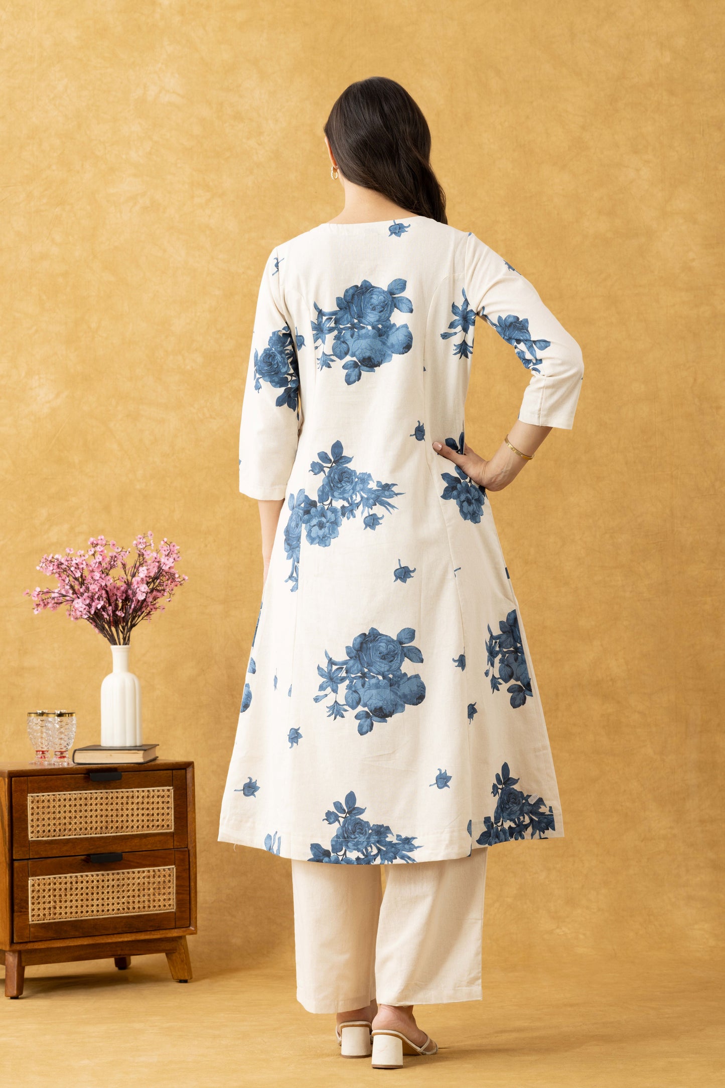Ivory Floral Cotton Kurta Set