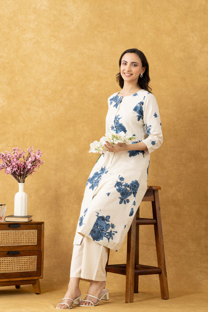 Ivory Floral Cotton Kurta Set