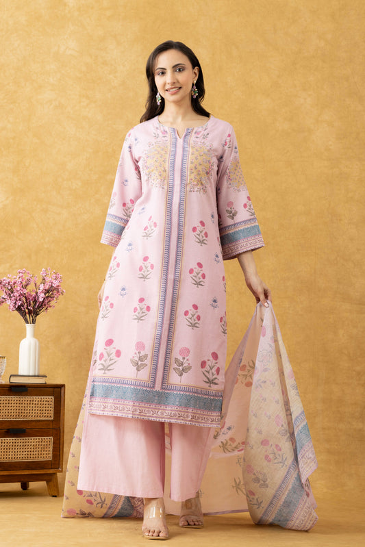 Blush Floral Cotton Suit Set