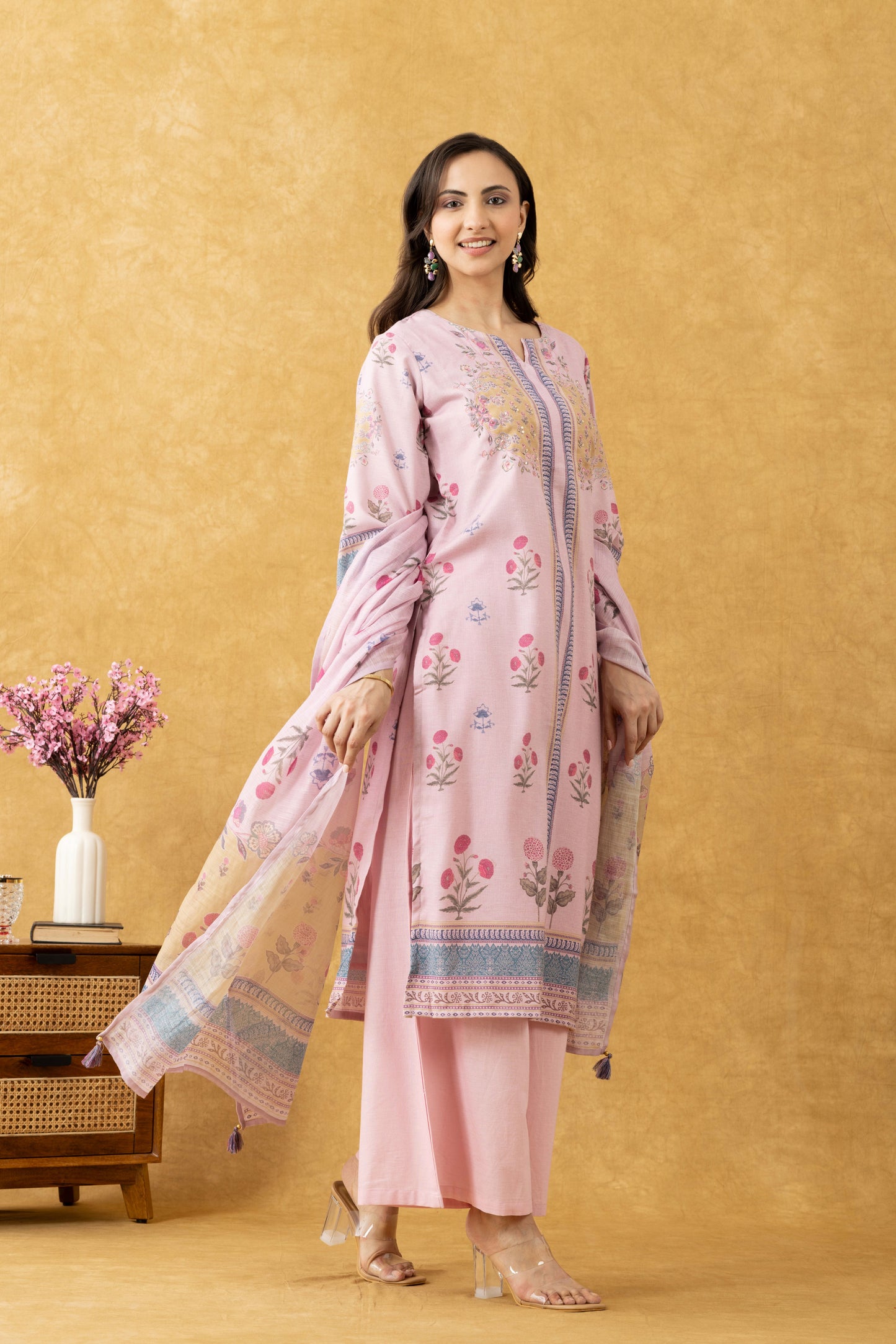 Blush Floral Cotton Suit Set