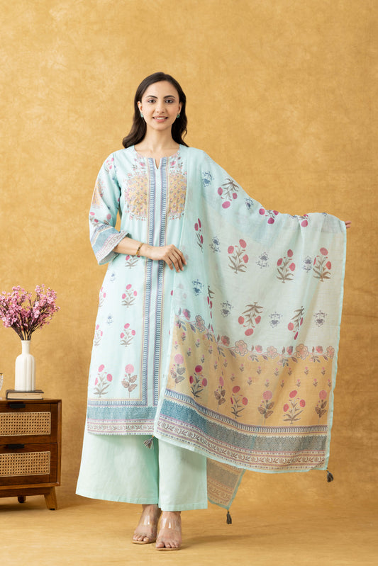 Mint Bloom Cotton Suit Set