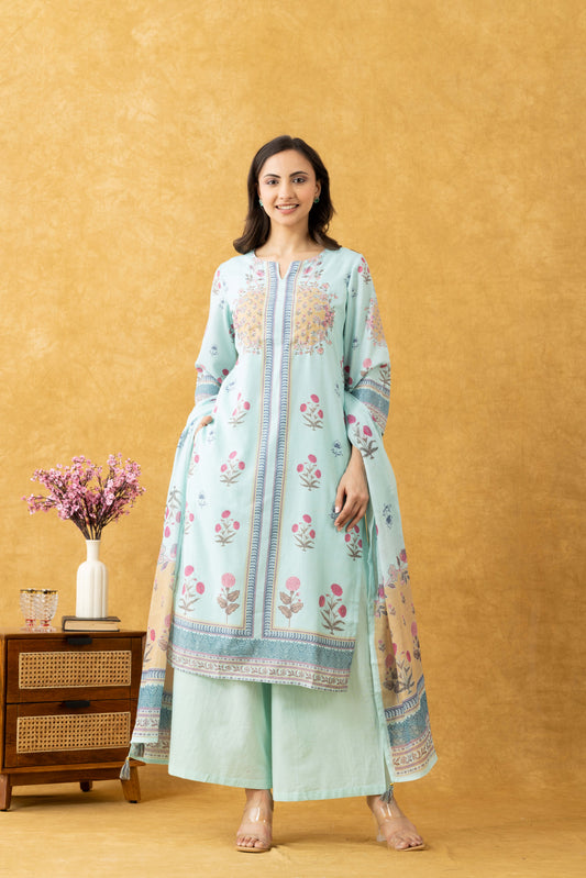 Mint Bloom Cotton Suit Set