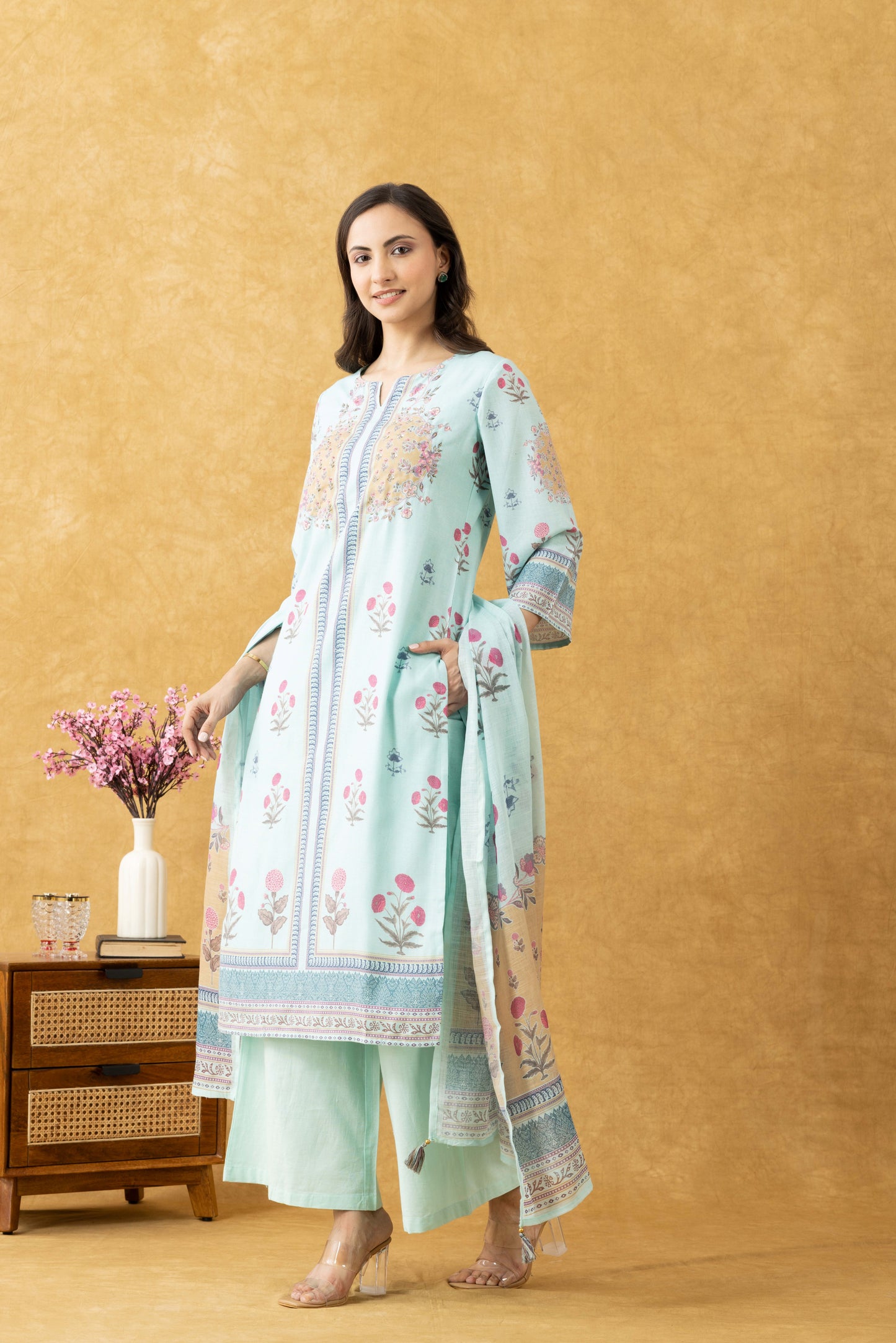 Mint Bloom Cotton Suit Set