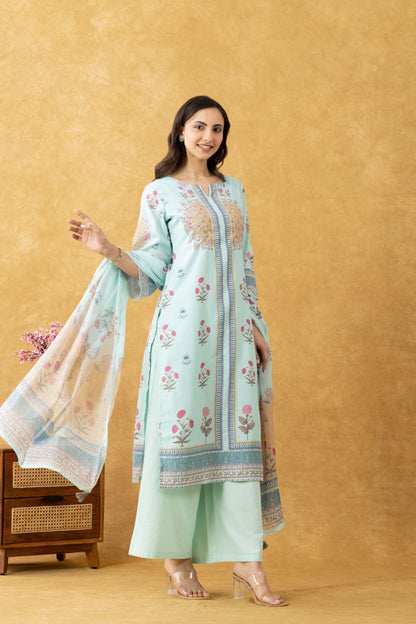 Mint Bloom Cotton Suit Set