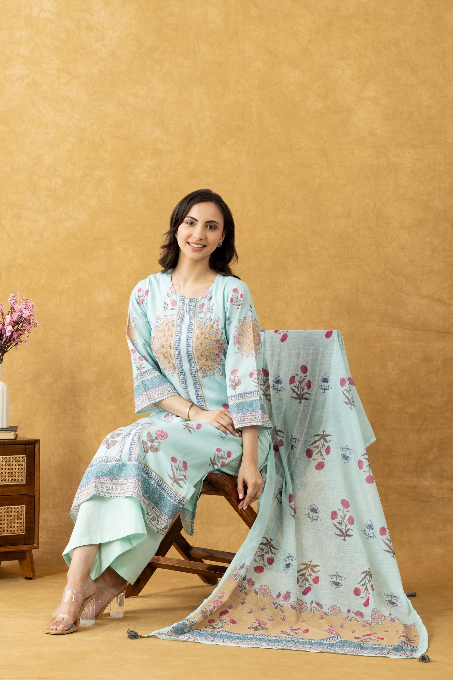 Mint Bloom Cotton Suit Set