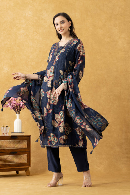 Navy Floral A-Line Suit Set