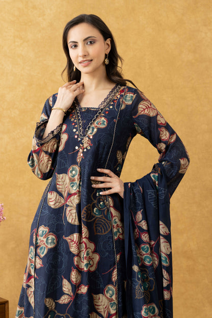 Navy Floral A-Line Suit Set