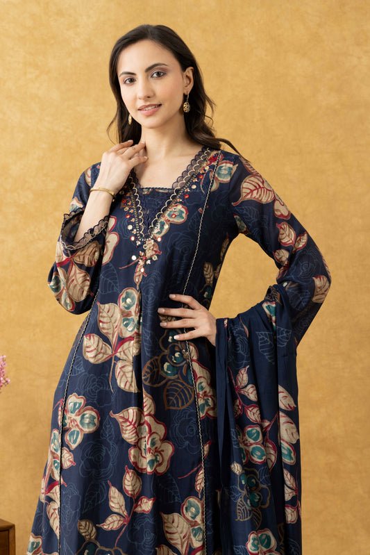 Navy Floral A-Line Suit Set