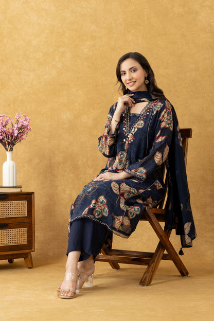 Navy Floral A-Line Suit Set