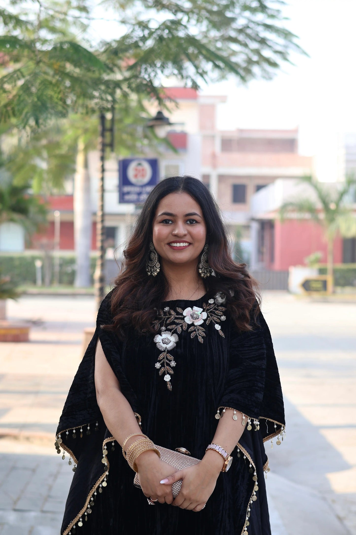 Crush Velvet Kaftan with Brocade Pants