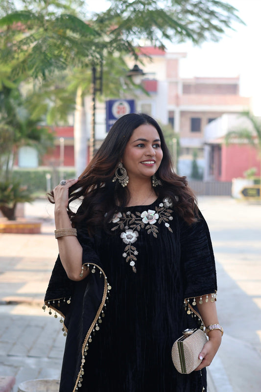 Crush Velvet Kaftan with Brocade Pants