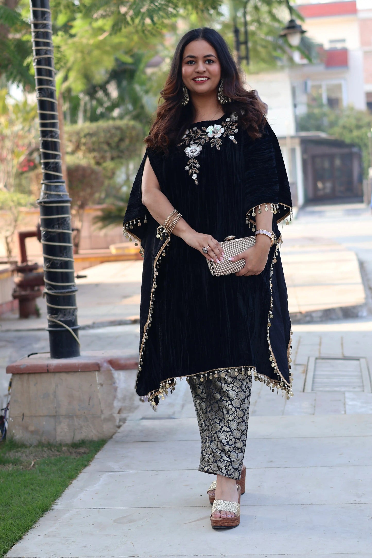 Crush Velvet Kaftan with Brocade Pants