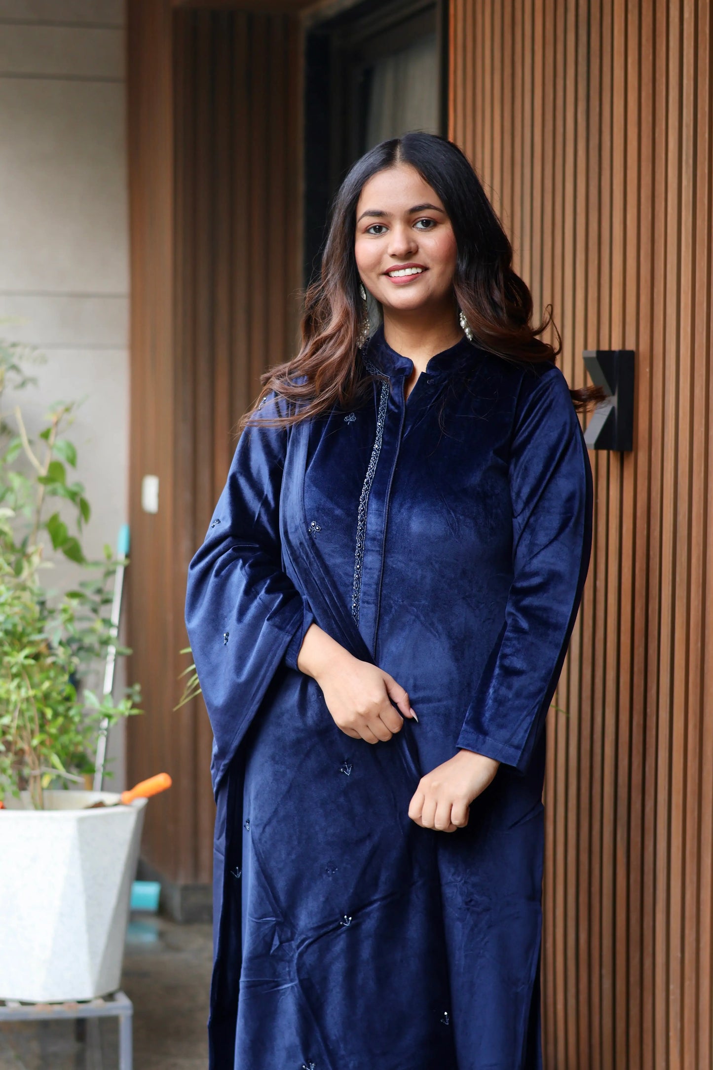 Mid-Night Blue Velvet Suit Set