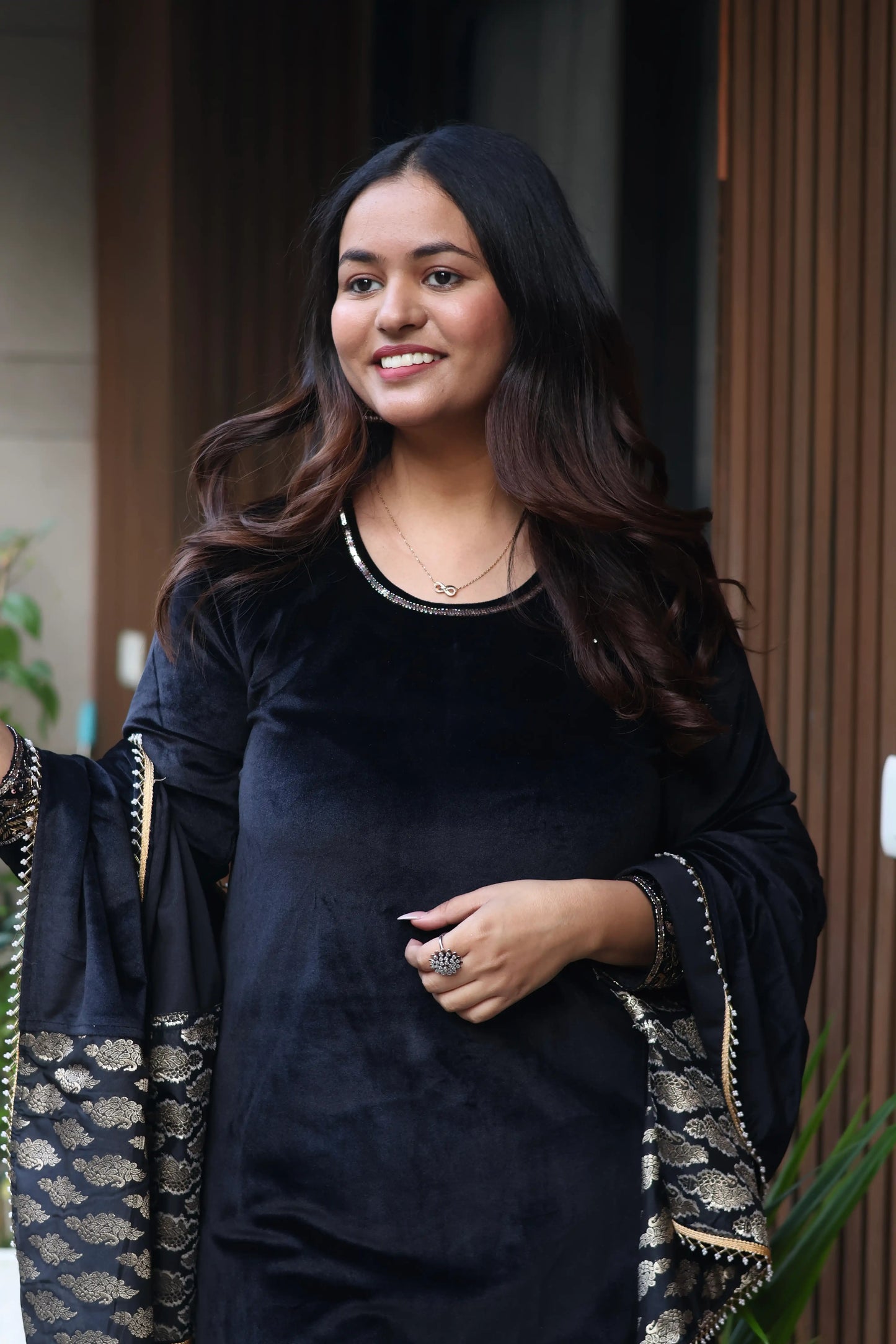 Black Velvet Suit Set with Brocade Dupatta