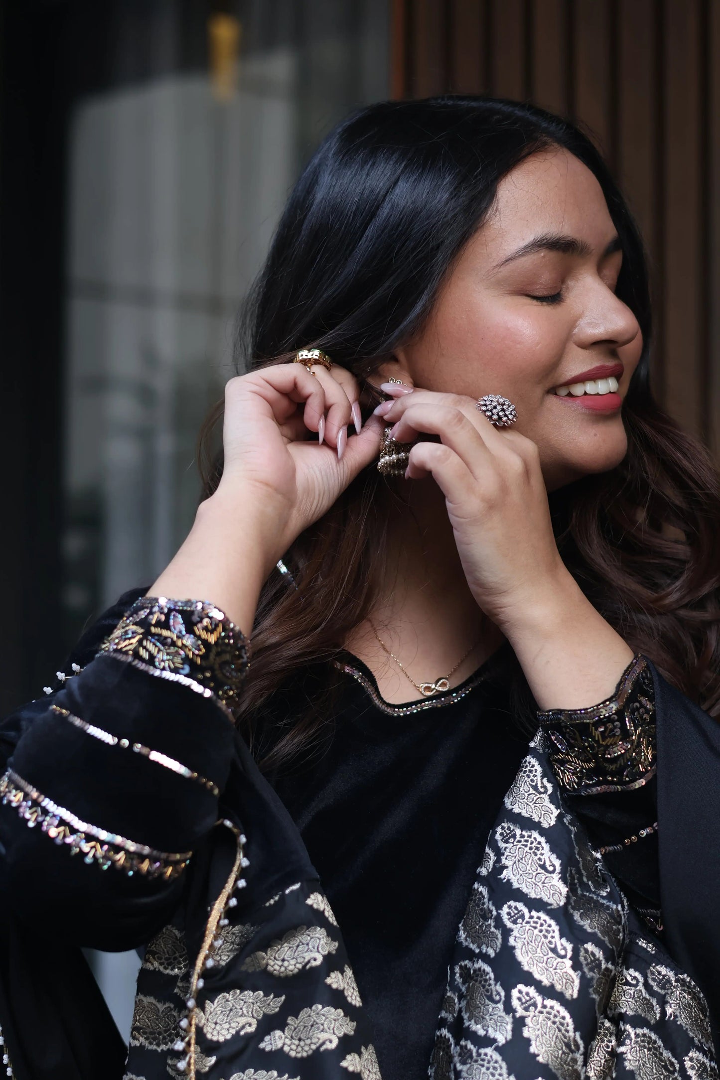 Black Velvet Suit Set with Brocade Dupatta