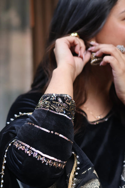 Black Velvet Suit Set with Brocade Dupatta
